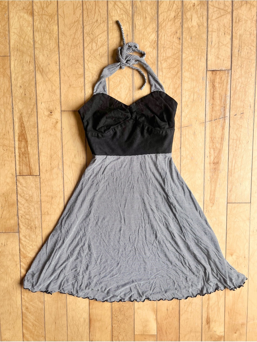 Frëtt Design Linen Blend Pin-Up Striped Halter‑Neck Fit & Flare Dress Size XS